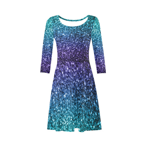 Beautiful Aqua blue Ombre glitter sparkles 3/4 Sleeve Sundress (D23)