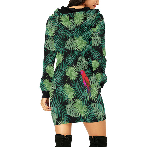 Parrot And Leaves All Over Print Hoodie Mini Dress (Model H27)