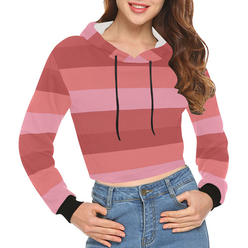 Shades Of Coral Stripes All Over Print Crop Hoodie for Women (Model H22)