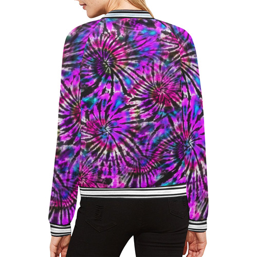 Purple Tie Dye Maddness All Over Print Bomber Jacket for Women (Model H21)