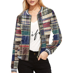 rustic grunge patchwork plaid All Over Print Bomber Jacket for Women (Model H21)