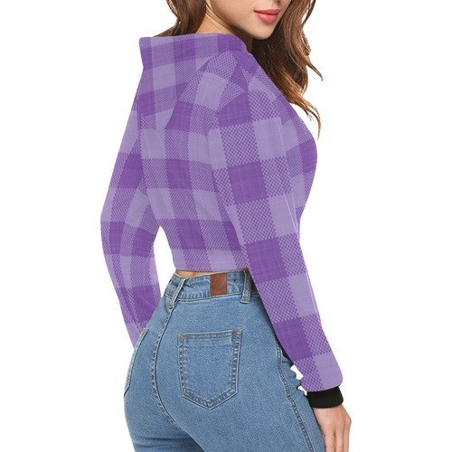 Ultraviolet Purple Plaid All Over Print Crop Hoodie for Women (Model H22)