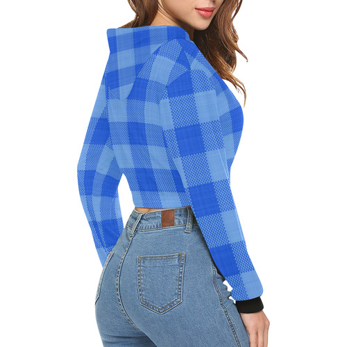 Soft Blue Plaid All Over Print Crop Hoodie for Women (Model H22)