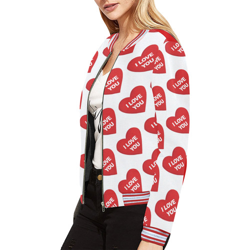 I love you in hearts All Over Print Bomber Jacket for Women (Model H21)