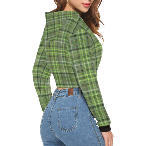 Shades of Green Plaid All Over Print Crop Hoodie for Women (Model H22)