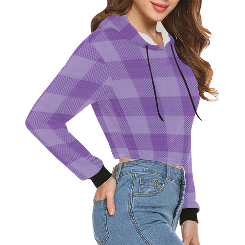 Ultraviolet Purple Plaid All Over Print Crop Hoodie for Women (Model H22)