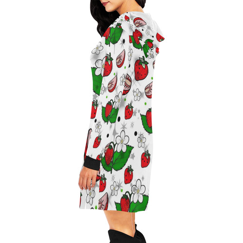 Strawberry by Nico Bielow All Over Print Hoodie Mini Dress (Model H27)