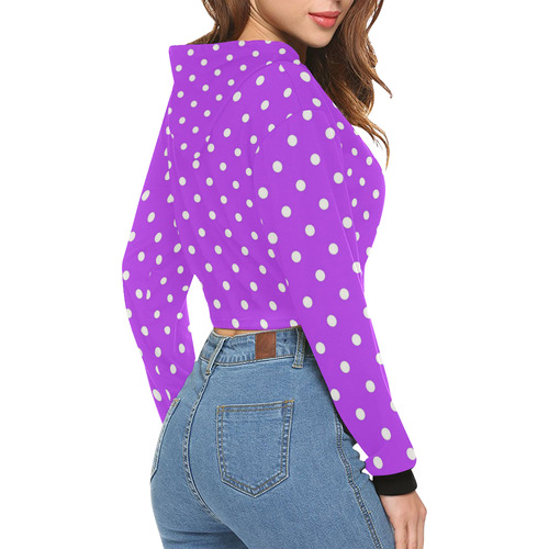 Royal Purple White Dots All Over Print Crop Hoodie for Women (Model H22)