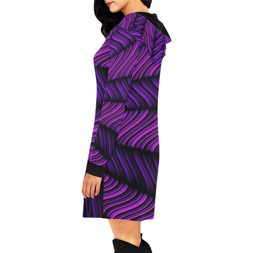 Purple Chevrons Burst All Over Print Hoodie Mini Dress (Model H27)