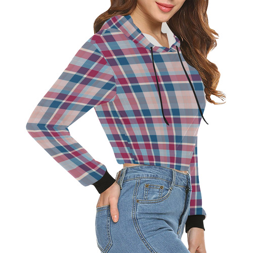 Fun Pastels Plaid All Over Print Crop Hoodie for Women (Model H22)