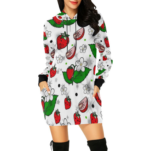 Strawberry by Nico Bielow All Over Print Hoodie Mini Dress (Model H27)