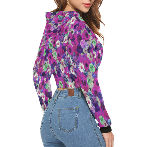 Purple Mint Fantasy Garden All Over Print Crop Hoodie for Women (Model H22)