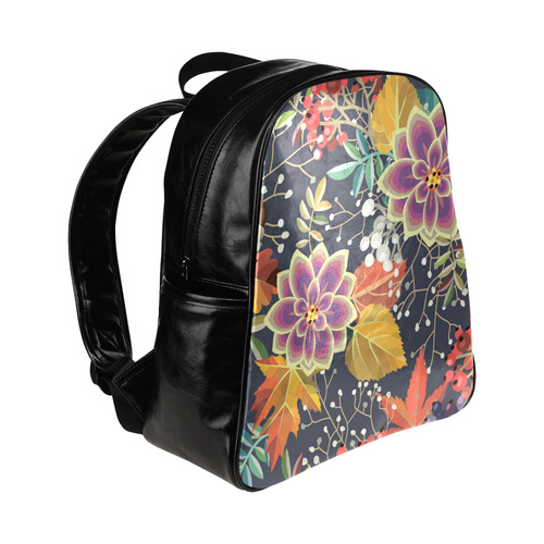 Autumn Flowers Pattern Multi-Pockets Backpack (Model 1636)