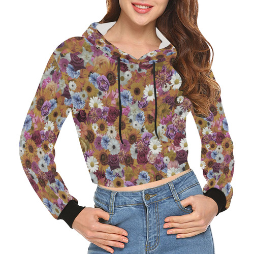 Purple Rust Fantasy Garden All Over Print Crop Hoodie for Women (Model H22)