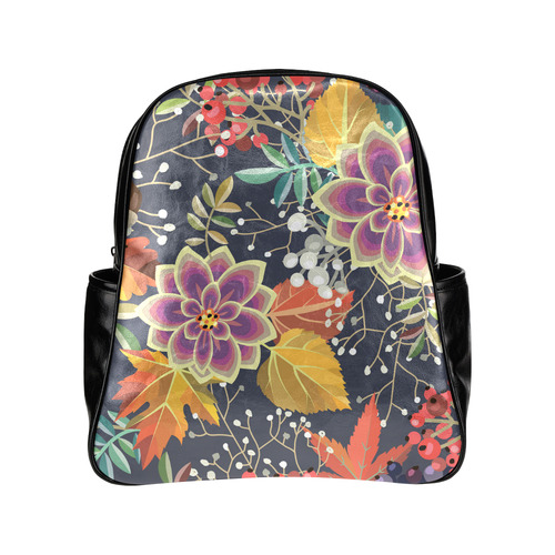 Autumn Flowers Pattern Multi-Pockets Backpack (Model 1636)