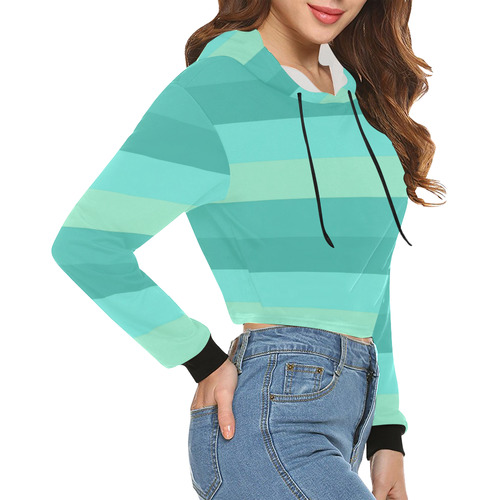 Shades Of Green Stripes All Over Print Crop Hoodie for Women (Model H22)