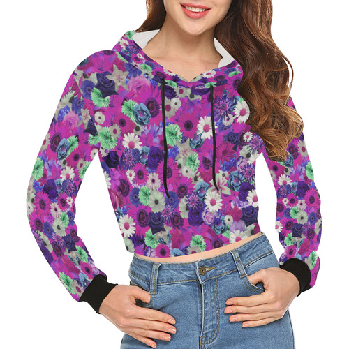 Purple Mint Fantasy Garden All Over Print Crop Hoodie for Women (Model H22)