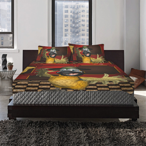 Funny parrot with summer hat 3-Piece Bedding Set