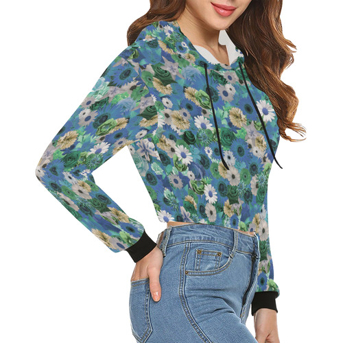Turquoise Gold Fantasy Garden All Over Print Crop Hoodie for Women (Model H22)
