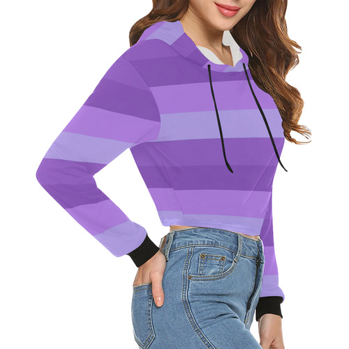 Shades Of Purple Stripes All Over Print Crop Hoodie for Women (Model H22)