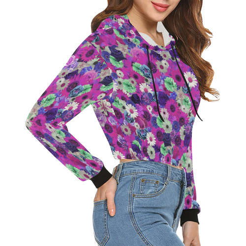 Purple Mint Fantasy Garden All Over Print Crop Hoodie for Women (Model H22)