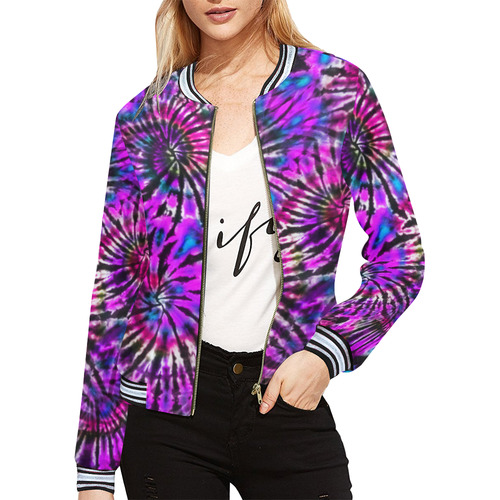 Purple Tie Dye Maddness All Over Print Bomber Jacket for Women (Model H21)