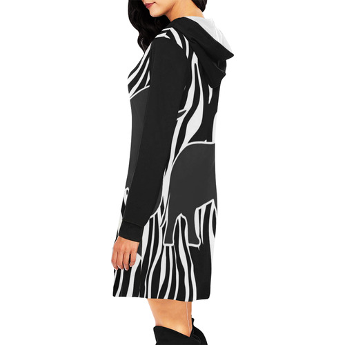 ELEPHANTS to ZEBRA stripes black & white All Over Print Hoodie Mini Dress (Model H27)