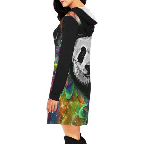 Psychedelic Flower Power Galaxy PANDA Painting All Over Print Hoodie Mini Dress (Model H27)