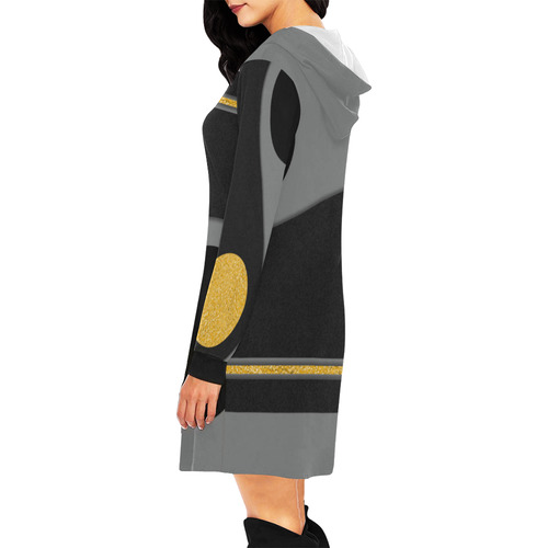 BORDER Black Gold WAVE STRIPES DOTS All Over Print Hoodie Mini Dress (Model H27)