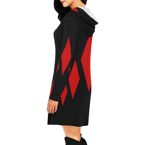Black Background Rhombuses Cut All Over Print Hoodie Mini Dress (Model H27)