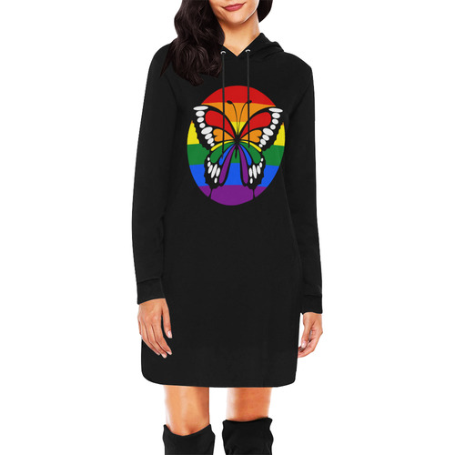 Dot Rainbow Flag Stripes Butterfly Silhouette All Over Print Hoodie Mini Dress (Model H27)