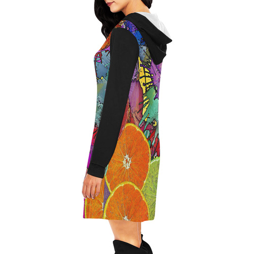Pop Art Pattern Mix ORANGES SPLASHES multicolored All Over Print Hoodie Mini Dress (Model H27)