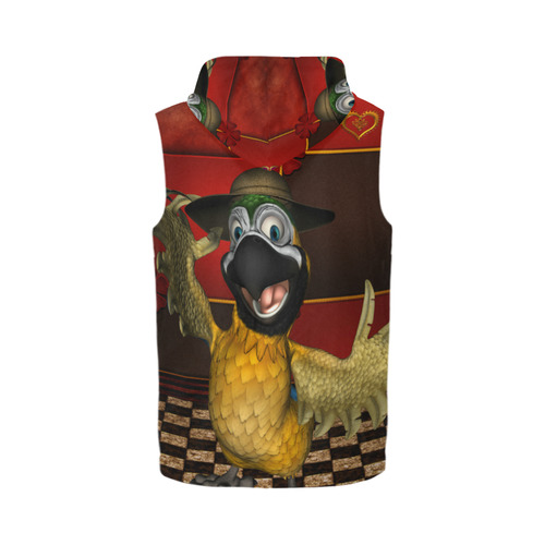 Funny parrot with summer hat All Over Print Sleeveless Zip Up Hoodie for Men (Model H16)
