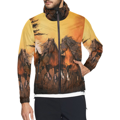 Running horses Unisex All Over Print Windbreaker (Model H23)