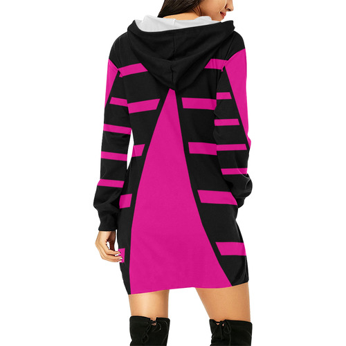 Modern Art Black Stripes Big Triangle Cut All Over Print Hoodie Mini Dress (Model H27)