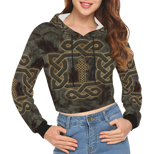 The celtic knot, rusty metal All Over Print Crop Hoodie for Women (Model H22)