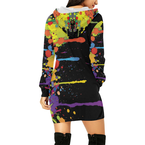 Crazy multicolored running SPLASHES All Over Print Hoodie Mini Dress (Model H27)