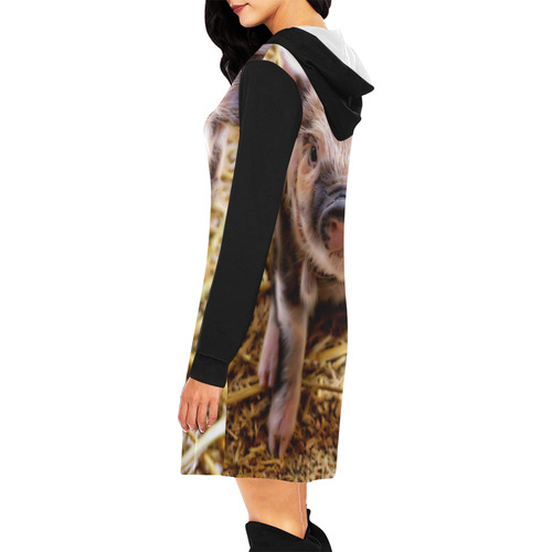 Photography - LITTLE CUTE SPOTTED PIGLET All Over Print Hoodie Mini Dress (Model H27)