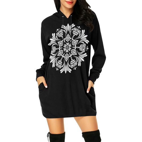 Symbol Ornaments Royal Crown Mandala White All Over Print Hoodie Mini Dress (Model H27)