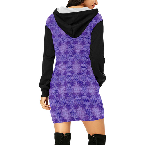 FLOWER OF LIFE stamp pattern purple violet All Over Print Hoodie Mini Dress (Model H27)