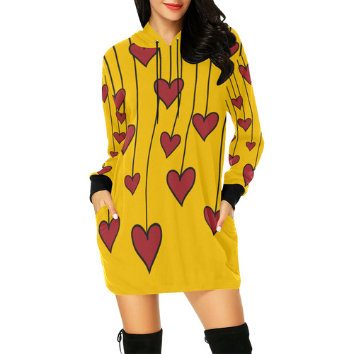 Waving Love Heart Garland Curtain All Over Print Hoodie Mini Dress (Model H27)