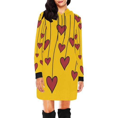 Waving Love Heart Garland Curtain All Over Print Hoodie Mini Dress (Model H27)