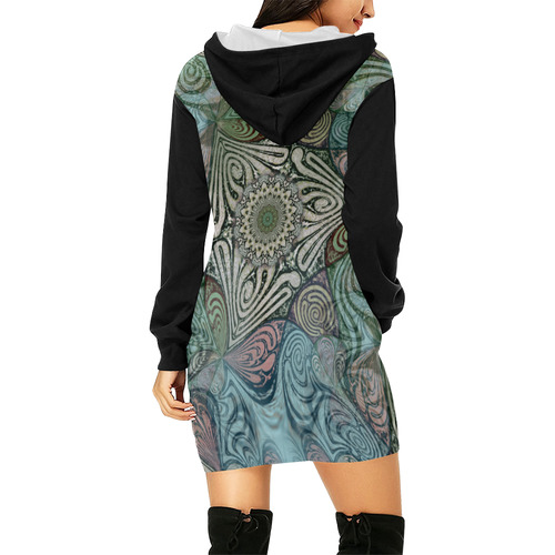 Labyrinth Mandala Blue Green Grey All Over Print Hoodie Mini Dress (Model H27)