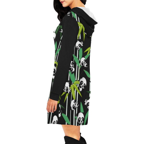 Satisfied and Happy Panda Babies on Bamboo All Over Print Hoodie Mini Dress (Model H27)