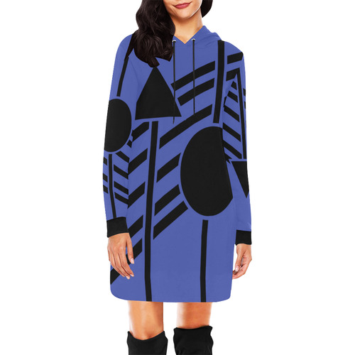 Black Geometric Art Stripes Triangle Dot All Over Print Hoodie Mini Dress (Model H27)