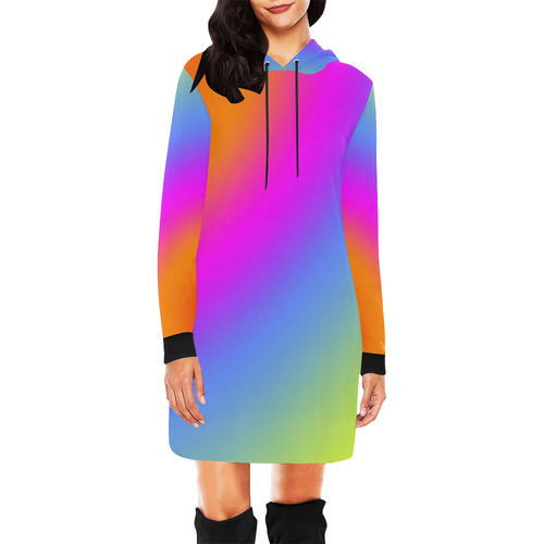 Radial Gradients Red Orange Pink Blue Green All Over Print Hoodie Mini Dress (Model H27)