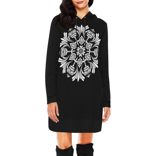 Symbol Ornaments Royal Crown Mandala White All Over Print Hoodie Mini Dress (Model H27)