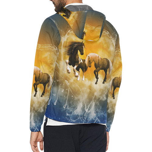 Horses with heart made of water Unisex All Over Print Windbreaker (Model H23)