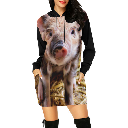 Photography - LITTLE CUTE SPOTTED PIGLET All Over Print Hoodie Mini Dress (Model H27)