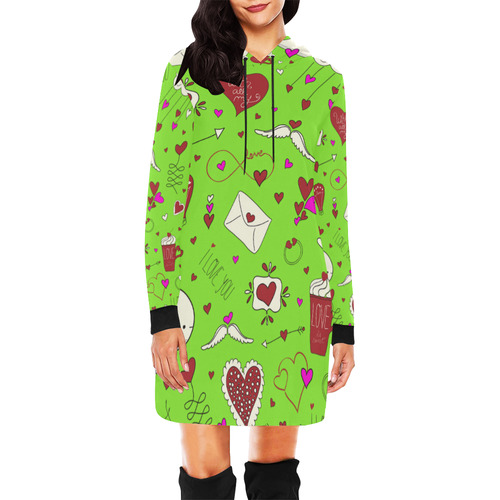 Valentine's Day LOVE HEARTS pattern red pink All Over Print Hoodie Mini Dress (Model H27)